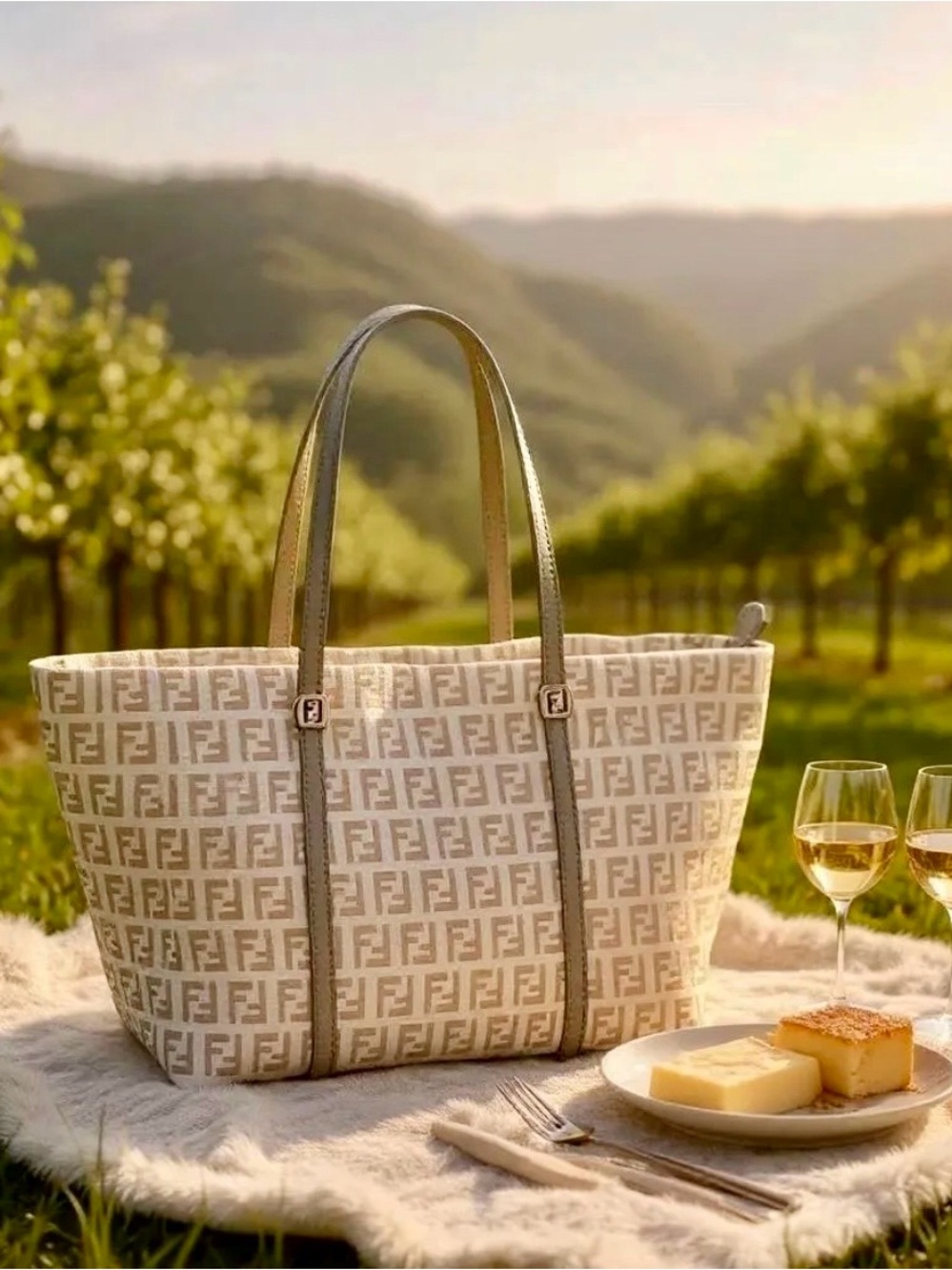 Fendi Zucchino Small  Monogram Signature Canvas  Beige Tote.. Comes With COA.